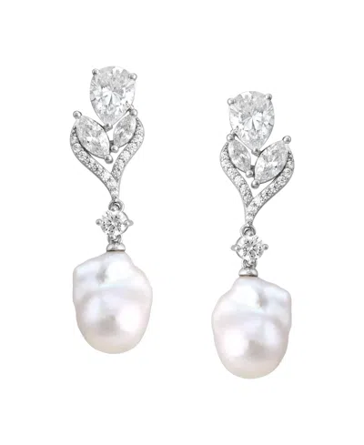 Arabella Baroque Cultured Freshwater Pearl (11-12mm) & White Cubic Zirconia (6-3/8 Ct. T.w.) Drop Earrings In In Purple