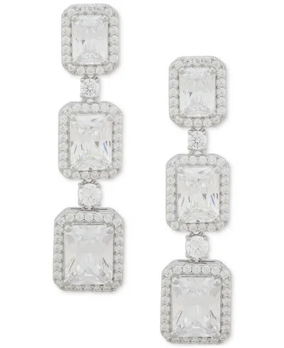 Arabella Cubic Zirconia Graduated Square Halo Linear Drop Earrings In Sterling Silver