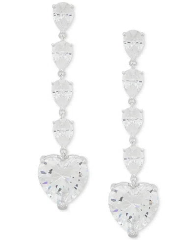 Arabella Cubic Zirconia Heart Dangle Drop Earrings In Sterling Silver