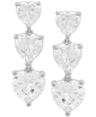 Arabella Cubic Zirconia Heart Triple Drop Earrings In Sterling Silver