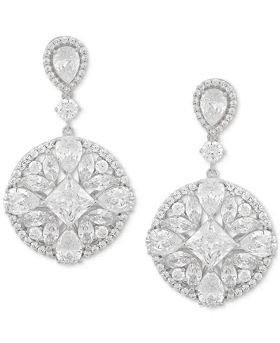 Arabella Cubic Zirconia Mixed Cut Circle Cluster Drop Earrings In Sterling Silver