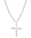 ARABELLA CUBIC ZIRCONIA MIXED CUT CROSS 18" PENDANT NECKLACE IN STERLING SILVER