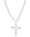Arabella Cubic Zirconia Mixed Cut Cross 18" Pendant Necklace In Sterling Silver In Sterling Silver