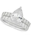 Arabella Cubic Zirconia Pear & Round Bridal Set In Sterling Silver In Sterling Silver