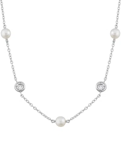 Arabella Cultured Freshwater Pearl (5-5.5mm) & White Cubic Zirconia (2-3/4 Ct. T.w.) Necklace In Sterling Sil In Silver