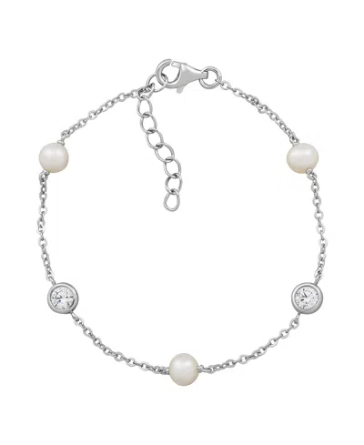 Arabella Cultured Freshwater Pearl (5-5.5mm) & White Cubic Zirconia (9/10 Ct. T.w.) Bracelet In Sterling Silv In Silver