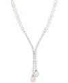 Arabella Cultured Freshwater Pearl (5mm & 10 X 8mm) & Cubic Zirconia Lariat Necklace In Sterling Silver, Crea In Sterling Silver