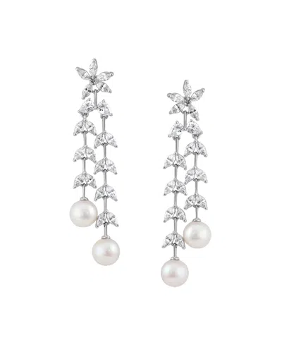 Arabella Cultured Freshwater Pearl (6-6.5mm) & White Cubic Zirconia (5-3/8 Ct. T.w.) Drop Earrings In Sterlin In Metallic