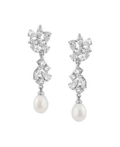 Arabella Cultured Freshwater Pearl (9 X 7mm) & White Cubic Zirconia (5-1/2 Ct. T.w.) Drop Earrings In Sterlin In Yellow
