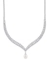 Arabella Cultured Freshwater Pearl (9x11mm) & Cubic Zirconia 17" Collar Necklace In Sterling Silver In Sterling Silver