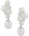 Arabella Freshwater Pearl (5-1/2-9-1/2mm) & Cubic Zirconia Cluster Drop Earrings In Sterling Silver In Sterling Silver