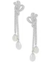 Arabella Freshwater Pearl (8x6mm & 7x5mm) Cubic Zirconia Knotted Drop Earrings In Sterling Silver In Sterling Silver
