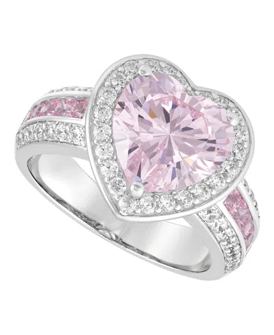 Arabella Pink Cubic Zirconia (7-1/3 Ct. T.w.) And White Cubic Zirconia (1-1/5 Ct. T.w.) Heart Ring In Sterlin In Metallic