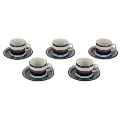 Pre-owned Arabia Anja Jaatinen-winquist For . Set Of Five ”kaira” Teacups And Saucers In Gray