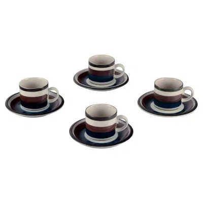 Pre-owned Arabia Anja Jaatinen-winquist For . Set Of Four "kaira" Coffee Cups With Saucers In Black