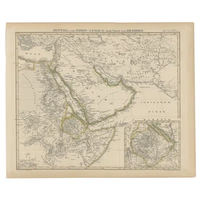 Pre-owned Arabia Antique Map Of Africa And  With Inset Map Of Ethiopia And Eritrea, 1845 In Sand