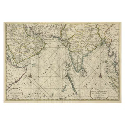 Pre-owned Arabia Antique Map Of Southern Asia With India, The Maldives, Ceylon And , C.1700 In Sand