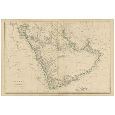 Pre-owned Arabia , Antique Map Of The N Peninsula, Blackie Atlas 1860 In Sand