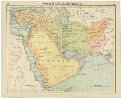 Pre-owned Arabia Antique Map Of Turkey In Asia, , Persia, Ca.1890 In Sand