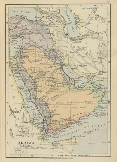 Pre-owned Arabia Antique Miniature Map Of , Johnston 1909, Middle East Ottoman Peninsula In Sand