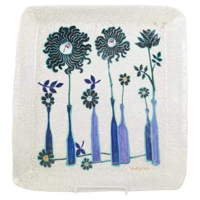 Pre-owned Arabia Birger Kaipiainen For . Large Square Ceramic Dish With Floral Decoration. In Gray