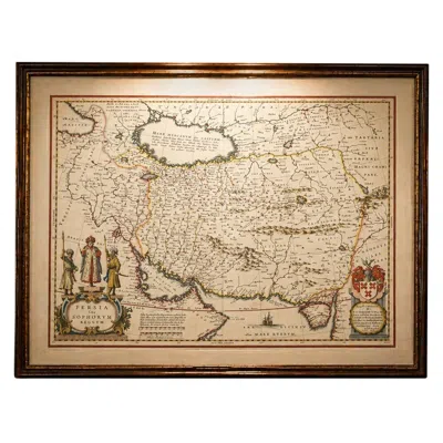 Pre-owned Arabia Blaeu Map Of Persia, Caspian Sea & , Hand Colored, C.1642 In Sand