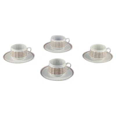 Pre-owned Arabia , Finland, A Set Of Four "pallas" Coffee Cups With Saucers. 1970s. In Gray