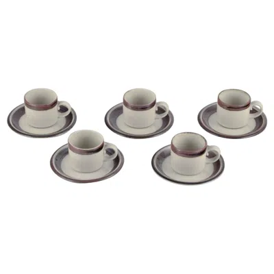 Pre-owned Arabia , Finland. "karelia". Five Sets Of Coffee Cups And Saucers In Stoneware. In Gray