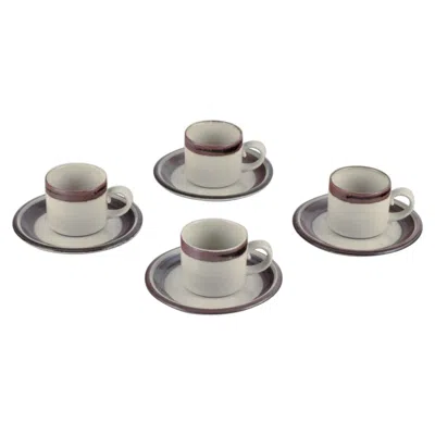 Pre-owned Arabia , Finland. "karelia". Four Sets Of Coffee Cups And Saucers In Stoneware. In Gray