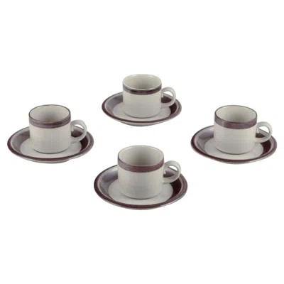 Pre-owned Arabia , Finland. "karelia". Four Sets Of Small Coffee Cups And Saucers. In Gray