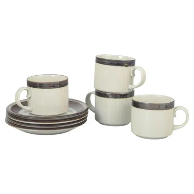 Pre-owned Arabia , Finland. Set Of Four Large "karelia" Coffee Cups With Saucers. 1970s In Gray