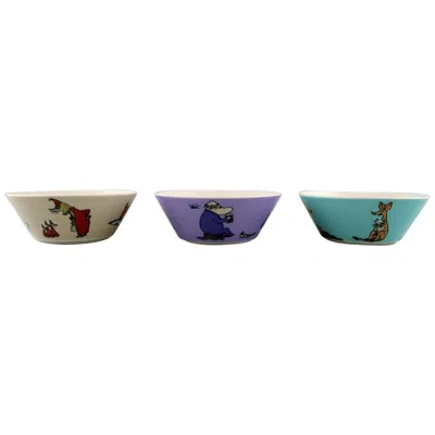Pre-owned Arabia , Finland, Three Porcelain Bowls With Motifs From "moomin” In Gray