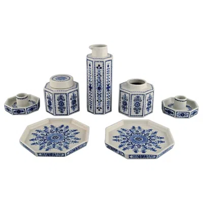 Pre-owned Arabia , Finland, Two Candlesticks, Two Dishes, Two Tea Caddies And A Jug In Gray