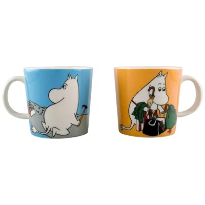 Pre-owned Arabia , Finland, Two Cups In Porcelain With Motifs From "moomin" In Sand