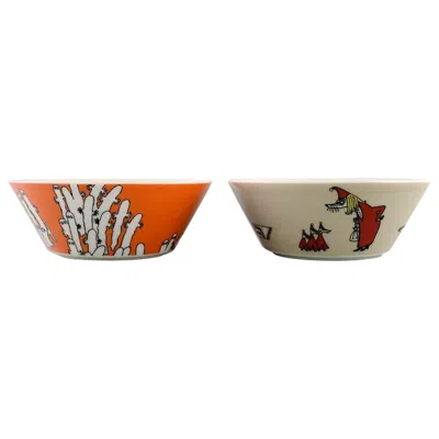 Pre-owned Arabia , Finland, Two Porcelain Bowls With Motifs From "moomin" Late 20th Century In Brown