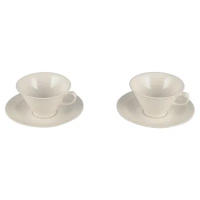 Pre-owned Arabia , Finland, Two Sets Of "harlekin" Tea Cups And Saucers In White Porcelain.