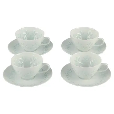 Pre-owned Arabia Friedl Holzer-kjellberg For , Four Sets Of Mocha Cups And Saucers In Gray