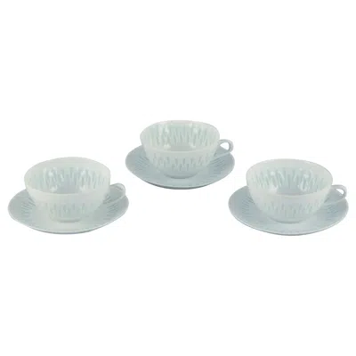 Pre-owned Arabia Friedl Holzer-kjellberg For . Three Pairs Of Tea Cups With Saucers In Gray