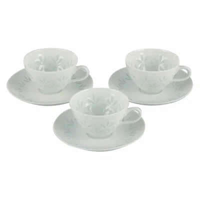 Pre-owned Arabia Friedl Holzer-kjellberg For , Three Sets Of Mocha Cups And Saucers In Gray