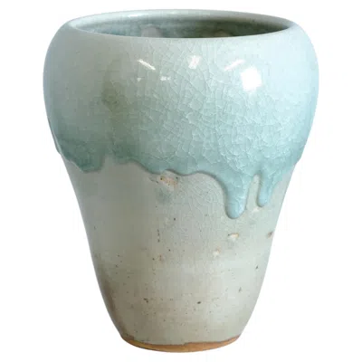 Pre-owned Arabia Friedl Kjellberg Large Ceramic Vase For , Turquoise Glaze, 1950s In Gray