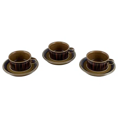 Pre-owned Arabia Gunvor Olin-grönqvist For , "cosmos, Three Sets Of Tea Cups With Saucers In Black