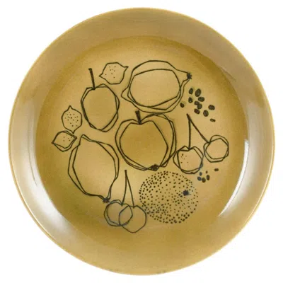 Pre-owned Arabia Gunvor Olin-grönqvist For . Large Ceramic Dish With Graphic Fruit Motif. In Brown