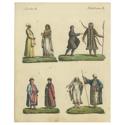 Pre-owned Arabia Hand-colored Print Of Asians From East India, Siberia, Kalmyk And , 1801 In Sand