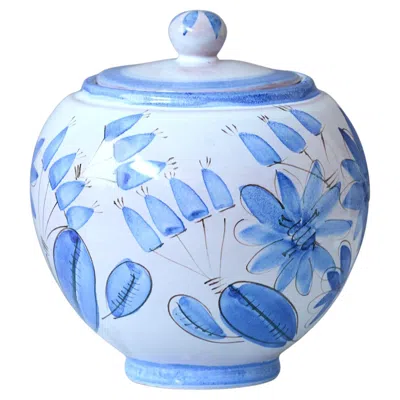 Pre-owned Arabia Hand-painted Ceramic Lidded Urn W. Flowers By Kurt Ekholm. , Finland 1930s In Blue