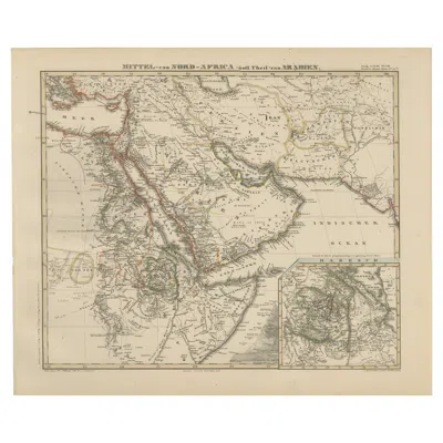 Pre-owned Arabia Historic 1857 Map Of North-east Africa &  – Fine Engraving In Sand