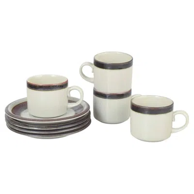 Pre-owned Arabia , Karelia Series. Set Of Four Tea Cups With Saucers In Stoneware. 1970s In Gray