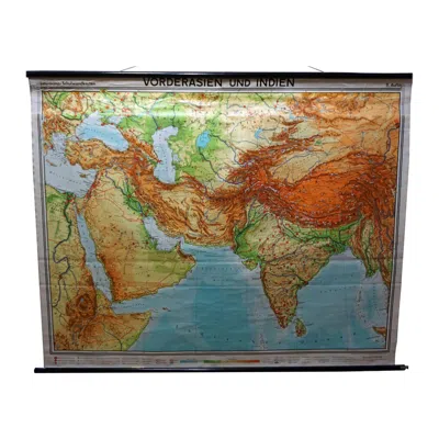 Pre-owned Arabia Middle East Saudia  Israel India Map Rollable Mural Vintage Wall Chart In Brown