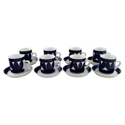 Pre-owned Arabia Raija Uosikkinen For , Eight Sotka Coffee Cups With Saucers In Black