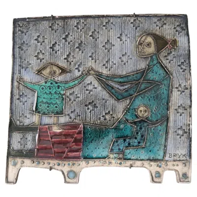 Pre-owned Arabia Rut Bryk Mother & Children Ceramic Wall Relief "play, 1957 "  In Black