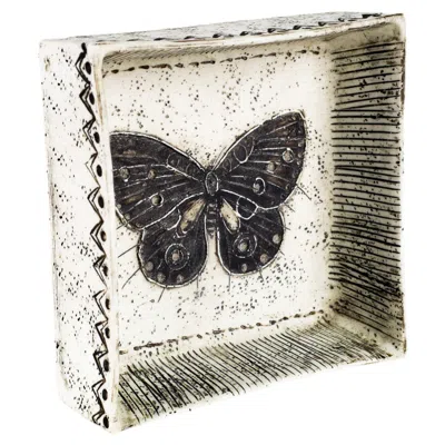 Pre-owned Arabia Rut Bryk, Signed 1950s Butterfly Stone Ware Box Wall Relief,  Finland In Sand